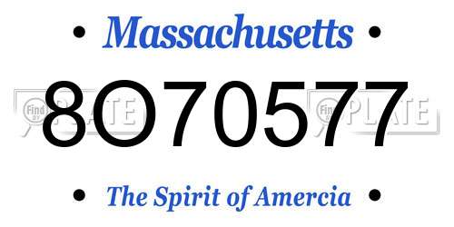 8O70577 Massachusetts License Plate