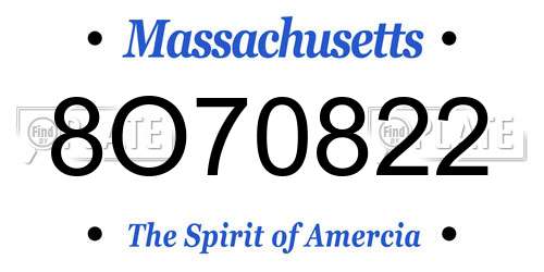 8O70822 Massachusetts License Plate