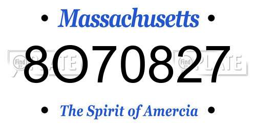 8O70827 Massachusetts License Plate