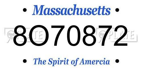8O70872 Massachusetts License Plate