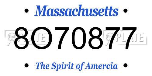 8O70877 Massachusetts License Plate