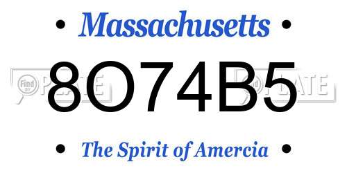 8O74B5 Massachusetts License Plate