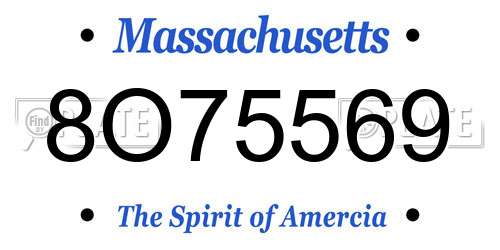 8O75569 Massachusetts License Plate
