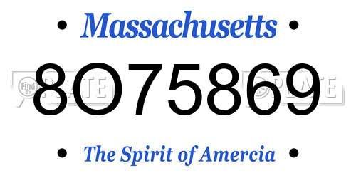 8O75869 Massachusetts License Plate