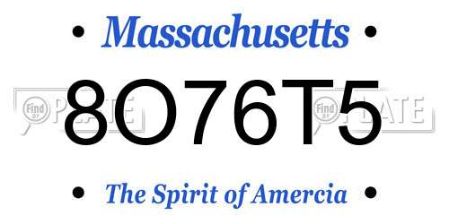 8O76T5 Massachusetts License Plate