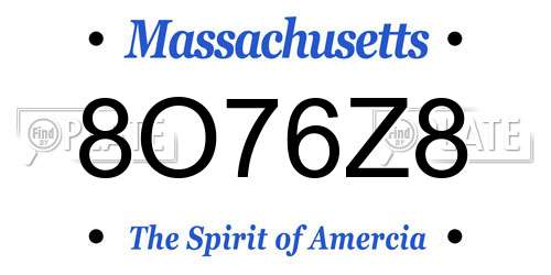 8O76Z8 Massachusetts License Plate