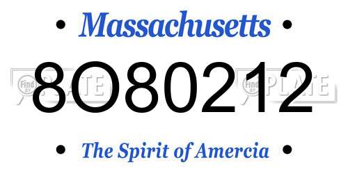 8O80212 Massachusetts License Plate