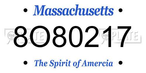8O80217 Massachusetts License Plate