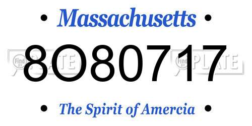 8O80717 Massachusetts License Plate