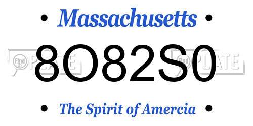 8O82S0 Massachusetts License Plate