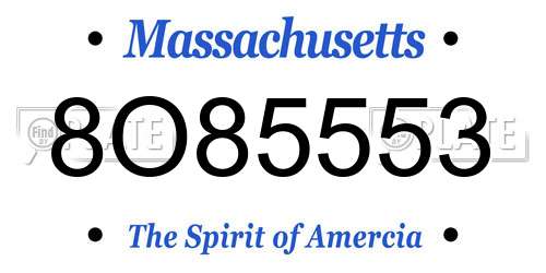 8O85553 Massachusetts License Plate