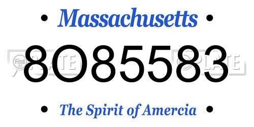 8O85583 Massachusetts License Plate