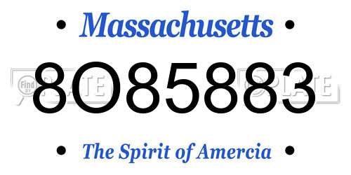 8O85883 Massachusetts License Plate