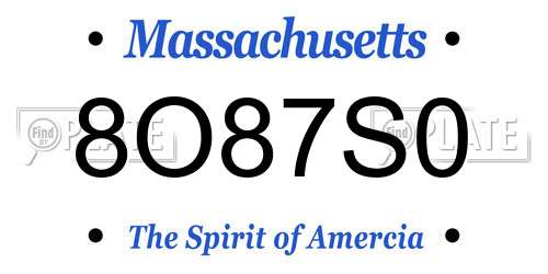 8O87S0 Massachusetts License Plate