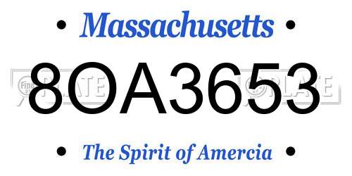 8OA3653 Massachusetts License Plate
