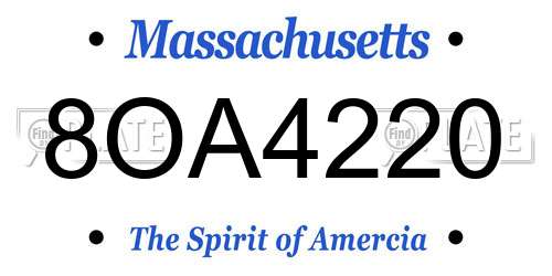8OA4220 Massachusetts License Plate