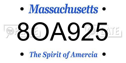 8OA925 Massachusetts License Plate