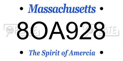 8OA928 Massachusetts License Plate