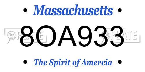 8OA933 Massachusetts License Plate
