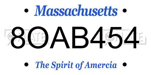8OAB454 Massachusetts License Plate