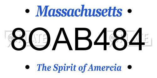 8OAB484 Massachusetts License Plate