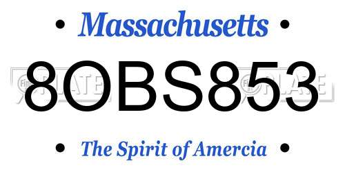 8OBS853 Massachusetts License Plate