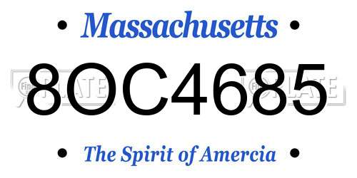 8OC4685 Massachusetts License Plate
