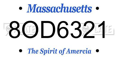 8OD6321 Massachusetts License Plate