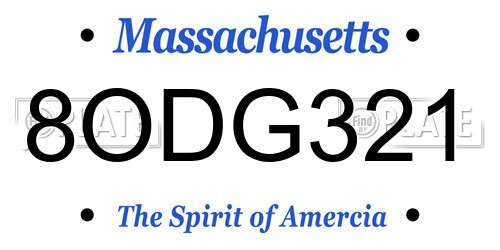 8ODG321 Massachusetts License Plate
