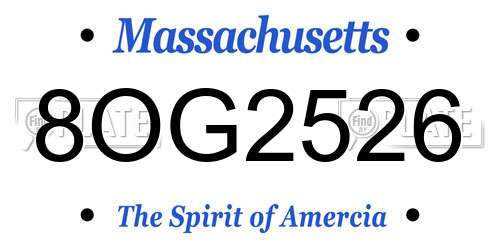 8OG2526 Massachusetts License Plate