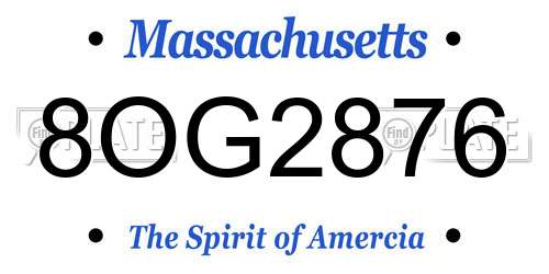 8OG2876 Massachusetts License Plate