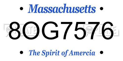 8OG7576 Massachusetts License Plate