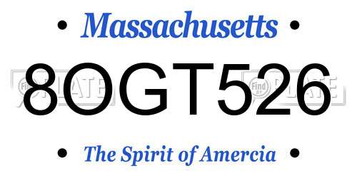 8OGT526 Massachusetts License Plate