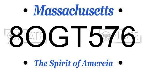 8OGT576 Massachusetts License Plate