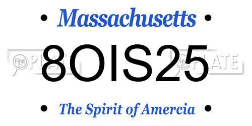 8OIS25 Massachusetts License Plate