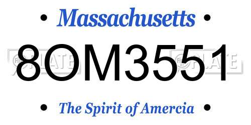 8OM3551 Massachusetts License Plate