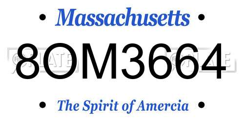 8OM3664 Massachusetts License Plate