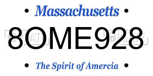 8OME928 Massachusetts License Plate