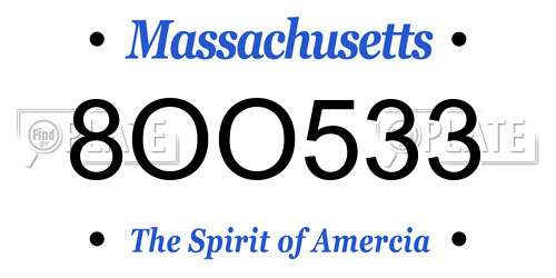 8OO533 Massachusetts License Plate