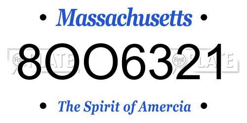 8OO6321 Massachusetts License Plate