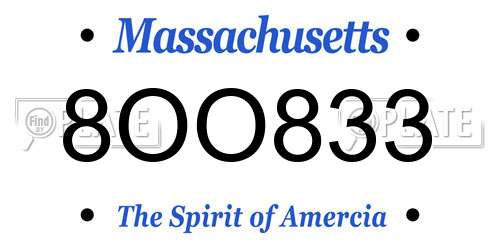8OO833 Massachusetts License Plate