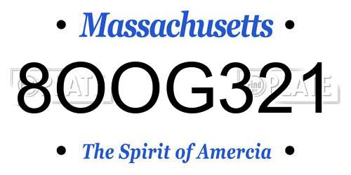8OOG321 Massachusetts License Plate