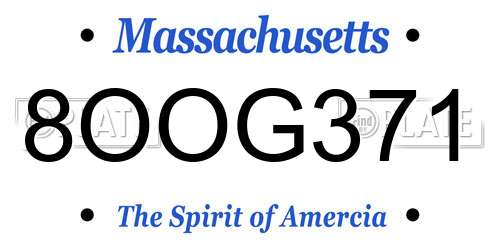 8OOG371 Massachusetts License Plate
