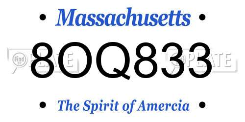 8OQ833 Massachusetts License Plate
