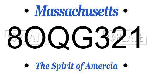 8OQG321 Massachusetts License Plate