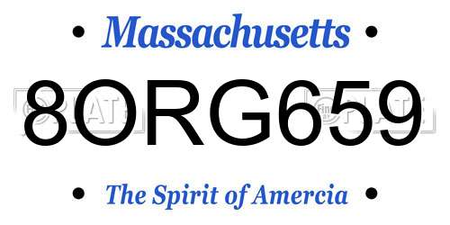 8ORG659 Massachusetts License Plate