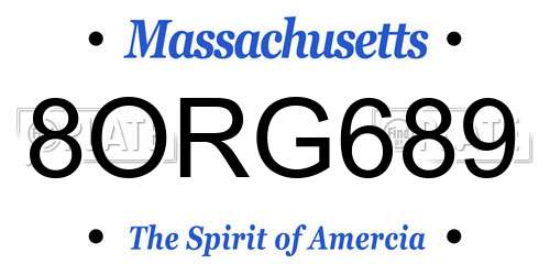 8ORG689 Massachusetts License Plate