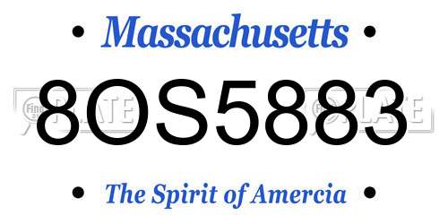8OS5883 Massachusetts License Plate