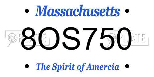 8OS750 Massachusetts License Plate