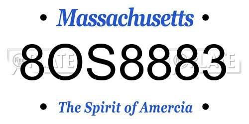 8OS8883 Massachusetts License Plate